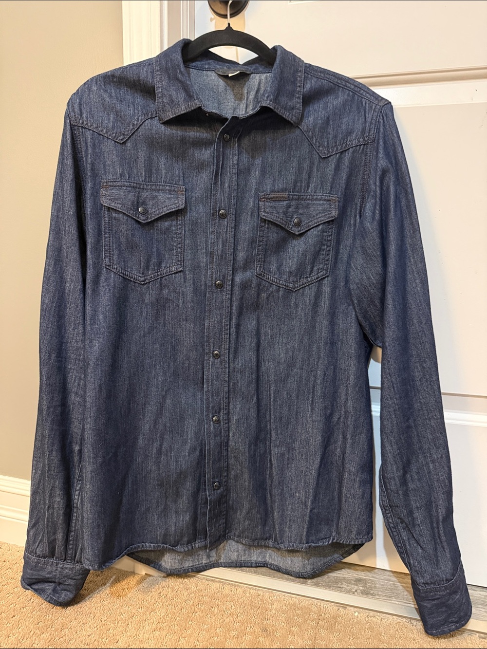 Diesel Dark Blue Denim Jean Western Snap Button Shirt XL Soft Excellent